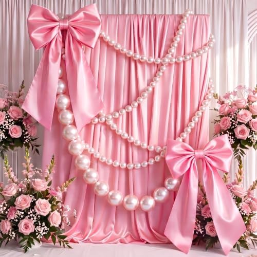 Kajaia 2 Giant Bows with 4 Pearl Garland Strands, 40 x 24 in, Pink, 2 Pcs by Kajaia