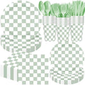 Pickmesh Sage Green and White Checkered Party Decorations Plates Serve 50 by Pickmesh
