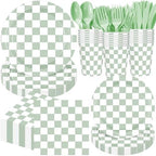 Pickmesh Sage Green and White Checkered Party Decorations Plates Serve 50 by Pickmesh