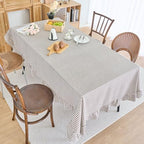 vctops Farmhouse Coffee Plaid Ruffle Table Cloth, Boho Cotton Linen Tablecloth, Washable Table Cover for Rectangle Table Baby Shower Kitchen Party Wedding Decor (Coffee,55"x102") - Image 4