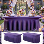NSSONBEN 2 pk Purple Spandex Tablecloth for 6 Foot Rectangle Tables,Wrinkle Free Fitted Spandex Table Covers 6ft Stretch Table Cloths with Ruffle Skirt for Parties Weddings Banquet Baby Shower by ENJOYYOURPARTY