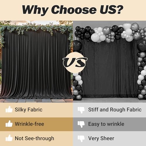 24ftx10ft Wrinkle Free Black Backdrop Curtain - 10 Feet Photography Backdrop Drapes, Silky Polyester Back Drop Cloth for Wedding Baby Shower Balloon Arch Background - Image 7