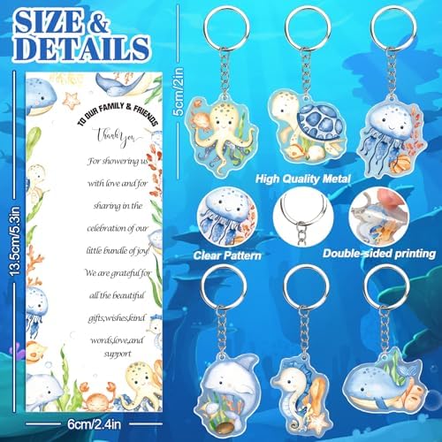 AnyDesign 145 pcs Under the Sea Baby Shower Party Favors Summer Ocean Animal Ballpoint Ink Pens Keychains Thank You Cards Organza Bags with Ribbon for Gender Reveal Baby Shower Guest Souvenir, 36 Sets - Image 3