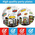 200pcs Super Party Plates Napkins Forks Hero Theme Party Tableware Set Hero Action Sign Party Disposable Paper Dessert Cake Dinnerware Boy Girl Happy Birthday Party Baby Shower Decor Supplies Serve 50 - Image 4