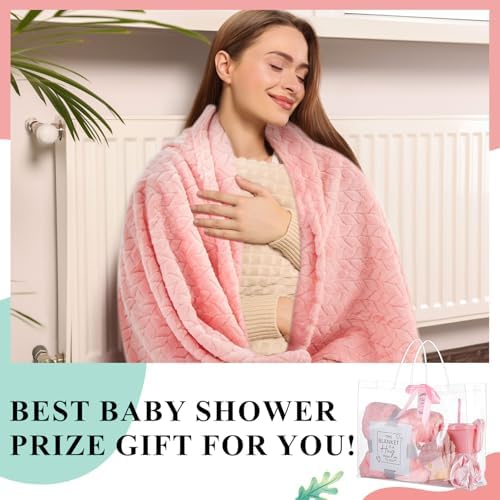 Nuogo 6 Set 43 Pcs Baby Shower Prizes for Game Winners Baby Shower Favors Gifts Include Plastic Tumbler Blanket Eye Masks Silk Headband Bag Socks Tag Ribbon, Bridal Player Winners Game Gifts (Pink) - Image 6