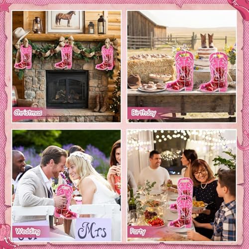 Qinyoung 50 Pcs Cowboy Boots Gift Bags Plastic Western Theme Party Goodie Bags with Handles Resealable Wild West Plastic Pouches for Rodeo Cowgirl Birthday Baby Shower Bachelorette Gifts(Pink) - Image 6