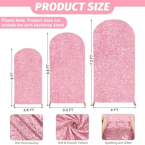 MODFUNS Sequin Arch Cover Pink Gold Wedding Arch Cover 6ft 6.6ft 7.2ft Glitter Arch Stand Covers Spandex Cover for Arch Stand Round Top Fitted Arch Covers Sparkle Arch Wall Covering for Wedding Party - Image 2