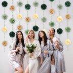 2Pcs Sage Green Tissue Paper Pom Pom Garlands Sage Green Flower Leaves Banner Hanging Paper Flower Garlands for Birthday Baby Shower Boho Wedding Engagement Bridal Shower Party Decor 8.2ft (Pack of 3) - Image 5