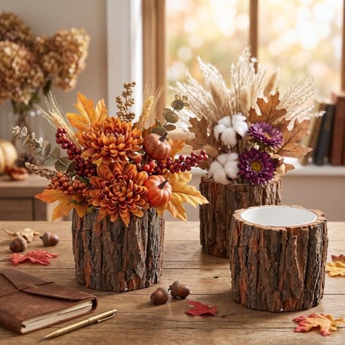 3 Pcs Wooden Vase for Centerpieces Wedding Flower, 4.7 Inch by RimCereal