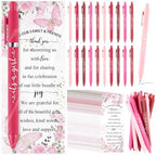 Engrowtic 50 Set Baby Shower Gifts Pens for Guests Bulk Baby Shower Party Favors Retractable Ballpoint Pens with Thank You Cards Gender Reveal Souvenirs Prizes Supplies Return Gifts (Pink Butterfly) by Engrowtic