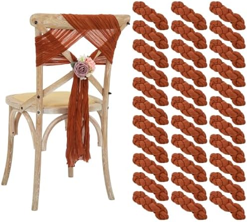50 PCS Cheesecloth Chair Sashes Bows Wedding Aisle Decorations Chair Ribbon Ties Back Sash for Wedding Party Events Banquet Chair Cover Decoration (Terracotta) by Lumaycens