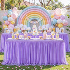 Purple Table Cloth Spandex Table Covers 8ft Fitted Tulle Tablecloth Rectangular Desk Skirt Stretch Lavender Lilac Table Cloths Covers Party Banquet Birthday Baby Shower Wedding Table Cloth, 2 Pack - Image 3