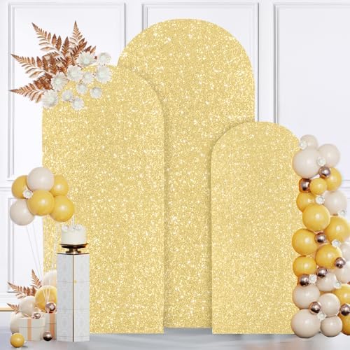 MODFUNS Gold Sequins Arch Cover Shimmer Arch Covers 6ft 6.6ft 7.2ft Spandex Arch Cover Double Used Wedding Arch Cover Set Vintage Shiny Arch Stand Cover for Wedding Ceremony Party Decoration by MODFUNS