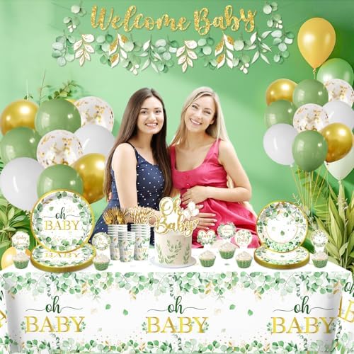 185Pcs cocomigo Sage Green Baby Shower Decorations Tableware Set, 25 Serves - Image 6