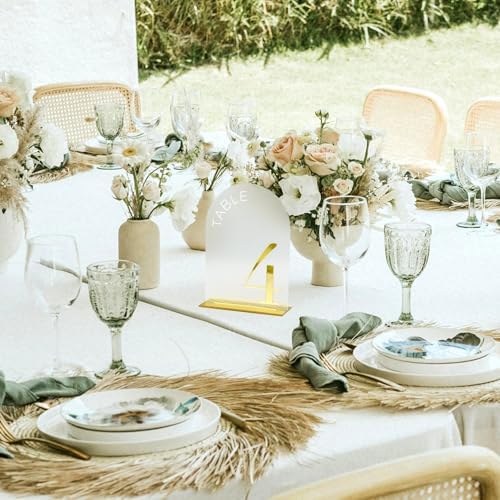 Frosted Arch Wedding Table Numbers 1-10, Gold Numbers and Stands - Image 7
