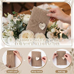 Tosstuki 50 Sets Pre-folded burlap Wedding Invitation Jackets for 5x7 Cards, Rustic Wedding Wraps with Wooden Heart Pendants Accessories for Bridal Shower & Vintage Party Decor - Image 4