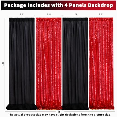 Birthday Backdrop Curtain 10ftx10ft - Red Sequin and Black Satin Drapes - Image 4