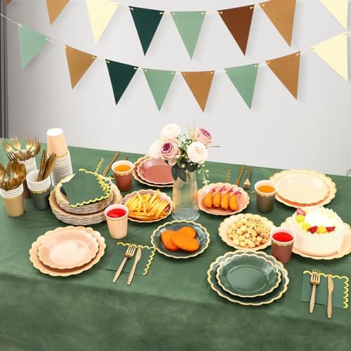 Mimorou 342 Pcs Sage Green and Brown Party Supplies Plates Napkins Cups - Image 2