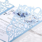 50pcs Light Blue Wedding Invitation Kit Laser Cut Invitations Pocket Card - Image 5