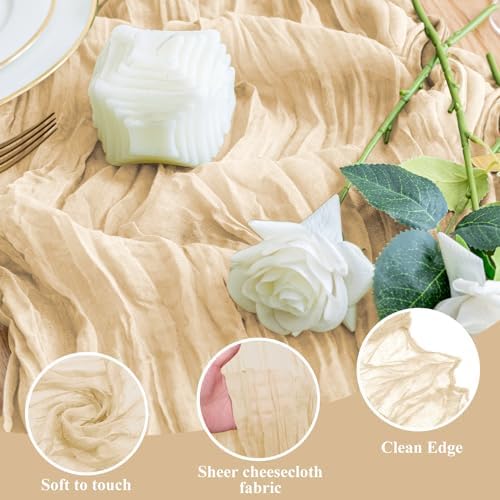 Wokceer Cheesecloth Table Runner Sand 10FT Boho Gauze Runner, 12 Pack - Image 3