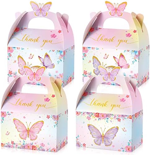 Seajan 48 Pcs Butterfly Boxes Party Favor, Butterfly Candy Treat Goodie Gable Box Pink and Purple Floral Paper Gift Box for Birthday Decorations Baby Shower Wedding Party Supplies by Seajan
