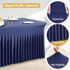 PARTISKY Navy Blue Spandex Tablecloth for 6ft Rectangle Tables, Stretchable Table Cover Skirt for Folding Tables Weddings Parties Banquets Events Trade Shows and Dessert Table - Image 3