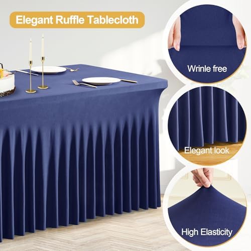 PARTISKY Navy Blue Spandex Tablecloth for 6ft Rectangle Tables, Stretchable Table Cover Skirt for Folding Tables Weddings Parties Banquets Events Trade Shows and Dessert Table - Image 3