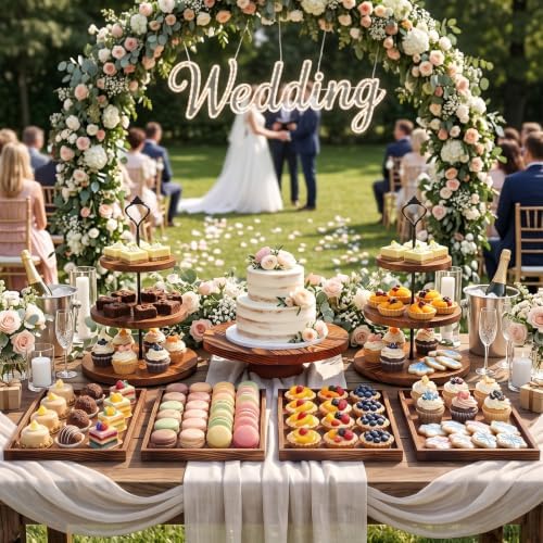 7 PCS Dessert Table Display Set, Wooden Cake Stand, 3-Tier Cupcake Stand, 4 Serving trays for Party,Wedding,Birthday,Baby Shower,dessert display stand - Image 2