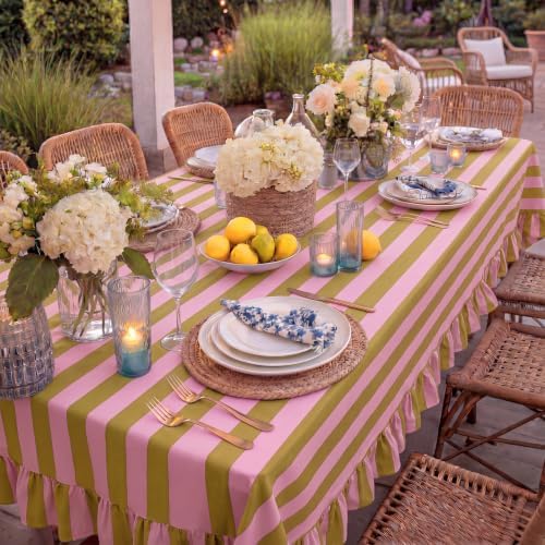 Tudomro Striped Tablecloth, Rectangle, Olive, Dusty Rose, 52'' X 70'' - Image 6