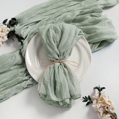 LZY 30 Pack Gauze Cheesecloth Napkins 20x20 Inch Dinner Cloth Napkins, Soft Boho Table Napkins Rustic Wrinkled Cheese Cloth Napkins Bulk for Wedding Party Baby Shower Event Decor (Sage Green) by Lightupyourparty