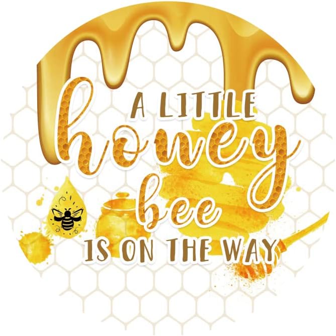 7ft Diameter A Little Honey Bee is On The Way Theme Baby Shower Round Backdrop Cover Golden Glitter Sweet Honeycomb Bumblebee Circle Background Kids Baby Shower Portrait Photo Booth Props - Image 2