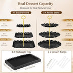 Lzerking Black Gold Dessert Stand Set 13PCS, 6 Tiered Cupcake Display Towers with 4 Serving Trays and 3 Tongs, Round & Square Dessert Holders for Wedding Birthday Graduation Baby Shower Decor - Image 3