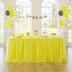 167in Yellow Tulle Table Skirts for Rectabgle Tables 6/8ft, 2-Layer Gold Grim Ruffle Tulle Tutu Cloth Table Skirt 14ft Decor Bee Themed Birthday Party Wedding Baby Shower Cake Dessert(No Table Cover) by ENJOYYOURPARTY