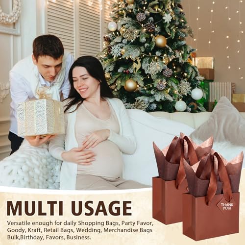 Qilery 50 Pcs Wedding Paper Gift Bags Bulk with Tissue Paper Small Gift Bags with Handle and Tags for Birthday Wedding 4th of July Party Business(Dark Brown,4.7 x 2.4 x 3.9'') - Image 6