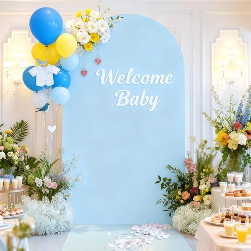 7.2FT Blue Arch Backdrop Cover - Polyester Fitted Wedding Arch Stand Covers Round Top Chiara Arch Backdrop Cover for Birthday Party Banquet Photo Background Decoration - Image 6