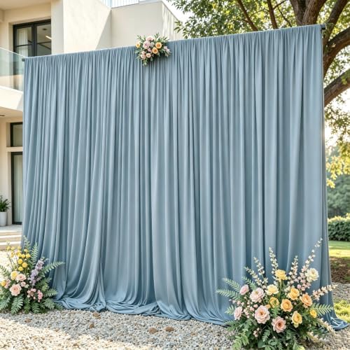 Dusty Blue Backdrop Curtains for Wedding,Wrinkle Free Polyester Photography Backdrop Drapes 8x10FT Photo Backdrop for Baby Shower Birthday Parties Stage Photoshoot Background Decorations Panels by Partisky