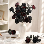 Auihiay 60Pcs Black Burgundy Roses, Faux Halloween Flowers, Black Roses - Image 4