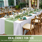Breling 24 Pack White and Sage Green Tablecloths and Satin Table Runner Set - Image 5