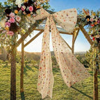 Canlierr Extra Large Embroidery Floral Tulle Bow Decorations 39 x 59 Inch Giant Champagne Organza Bow with Tie and Long Ribbon Tails for Spring Wedding Backdrop Coquette Room Wall Decoration - Image 4