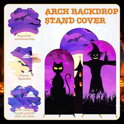 3 Pcs Halloween Arch Cover 4ft, 5ft, 6ft Arch Covers Stretchy Backdrop Skeleton Ghost Bat Horror Style Backdrop Cover for Halloween Party Photo Background Arch Stand Stretchy Decoration - Image 3
