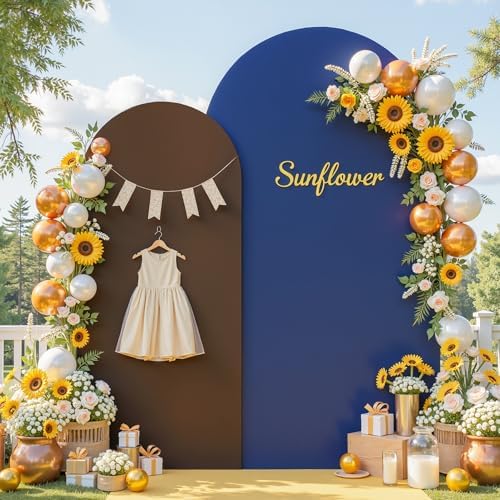 7.2FT & 6FT Arch Backdrop Cover, Navy Blue & Brown Wedding Arch Covers, Spandex Arch Covers Stretchy Backdrop for Bridal Shower Baby Shower Birthday Decoration by LittleFunny