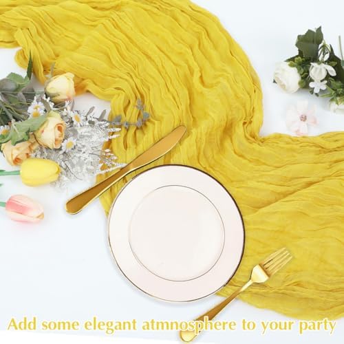 10 Pack Yellow Cheesecloth Table Runner -21*120Inch Long Boho Wedding Table Decor, Rustic Gauze Fabric Runner for Bridal Showers, Baby Showers & Parties (Sheer, Lightweight, Wrinkled Design) - Image 5