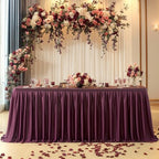 Partisky Burgundy Polyester Table Skirt for Rectangle Tables 14ft, Wrinkle Resistant Pleated Ruffle Table Cloth for Banquet Wedding Trade Baby Shower Display Gift Dining Table - Image 6