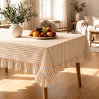 Yellow White Striped Ruffled Tablecloth Rectangle 55" x 70" Farmhouse Washed Cotton Table Cloth with Short Ruffle Cottage Table Cover for Boho Dining Room Kitchen Picnic Home Party Decoration by Unknown