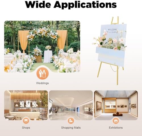 Wedding Welcome Sign Holder Portable Easel Display Stand for Poster Gold Metal Party Sign Stand Background Decor Tall Floor Easel Frame for Photo Reception Board Birthday Baby Bridal Shower Graduation - Image 7