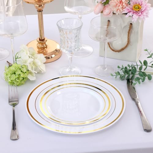 White Gold Rim Disposable Plates, 100Pcs Dinner 10.25" & Dessert 7.5" - Image 4