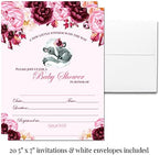 Little Stinker Watercolor Pink Burgundy Floral Girl Baby Shower Party Bundle Includes 20 Invitations with Envelopes + 4 Sizes of Decorative Stickers, Diaper Tickets & Bring a Book Cards - Image 4
