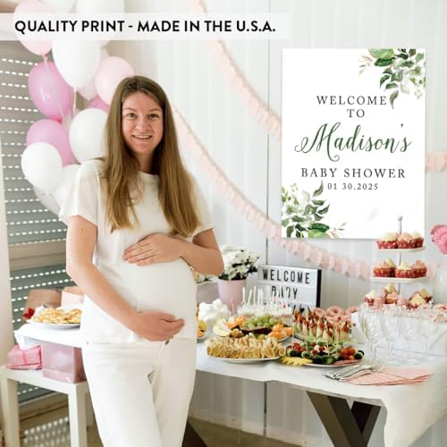 Andaz Press Large Custom Greenery Baby Sign, 16 x 20 Inches, Guestbook Alternative, Leaves Theme, Sprinkle Option - Image 5