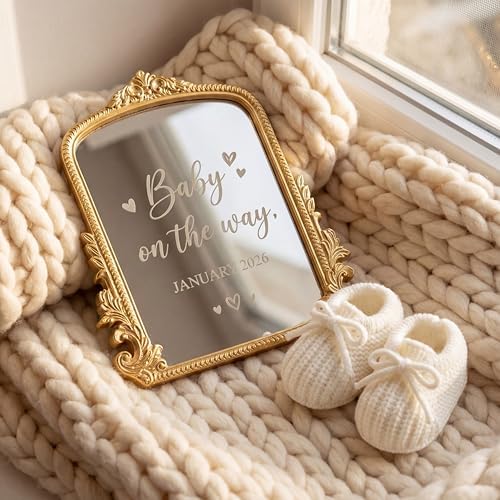 Yookeer 3 Pcs Pregnancy Announcement Set, Gold Mirror White Knit Booties - Image 3