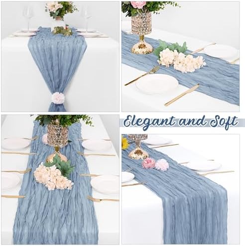 8 Pack Dusty Blue Cheesecloth Table Runners 20x120 Inch Gauze Table Runner Cheese Cloth 10FT Blue Table Runner Rustic Sheer Runner for Wedding Baby Shower Birthday Party Table Decor - Image 4